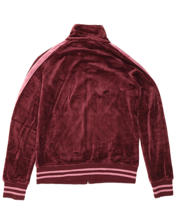 Kappa Womens Velour Tracksuit Top Jacket UK 14 Medium Burgundy Colourblock