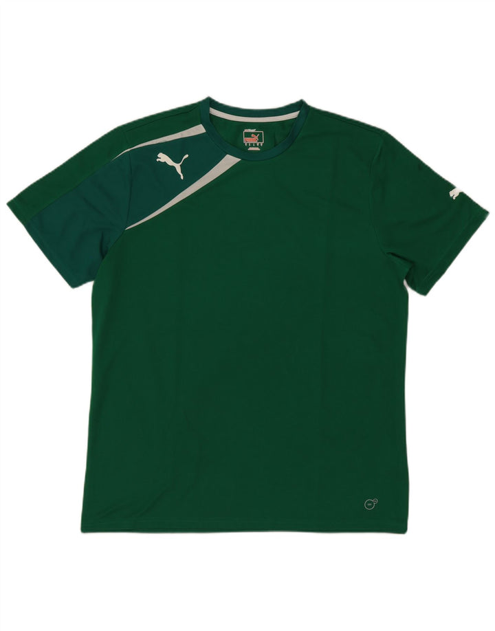 PUMA Mens T-Shirt Top Large Green Colourblock Polyester