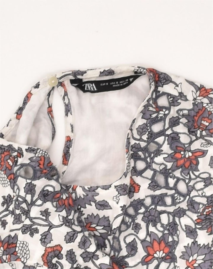ZARA Womens A-Line Dress UK 10 Small Grey Floral Cotton | Vintage Zara | Thrift | Second-Hand Zara | Used Clothing | Messina Hembry 