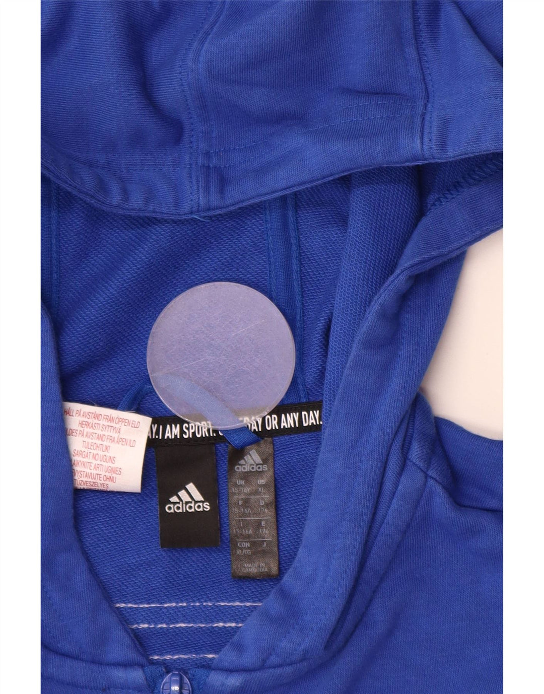 ADIDAS Boys Zip Hoodie πουλόβερ 15-16 ετών Μπλε βαμβακερό