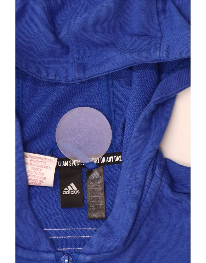 ADIDAS Boys Zip Hoodie πουλόβερ 15-16 ετών Μπλε βαμβακερό
