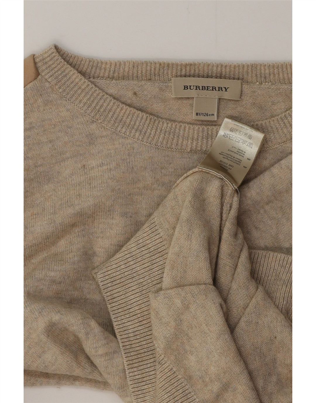BURBERRY Girls Boat Neck Jumper πουλόβερ 7-8 ετών Μπεζ βαμβακερό