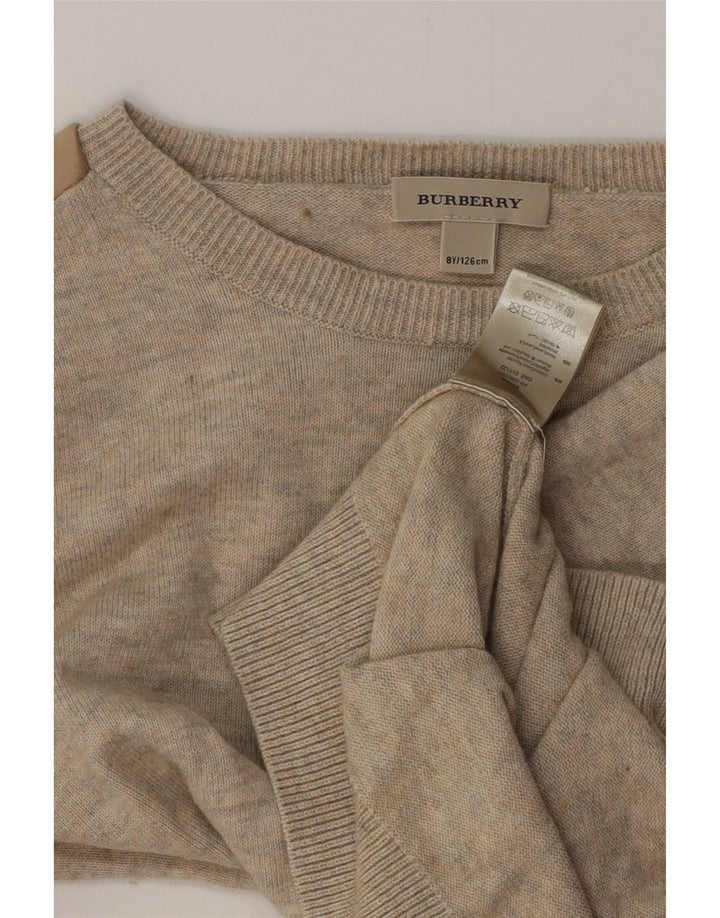 BURBERRY Girls Boat Neck Jumper πουλόβερ 7-8 ετών Μπεζ βαμβακερό