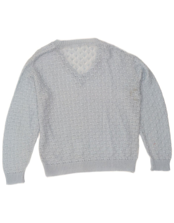 Vintage γυναικείο πουλόβερ με V λαιμόκοψη UK 14 Medium Blue