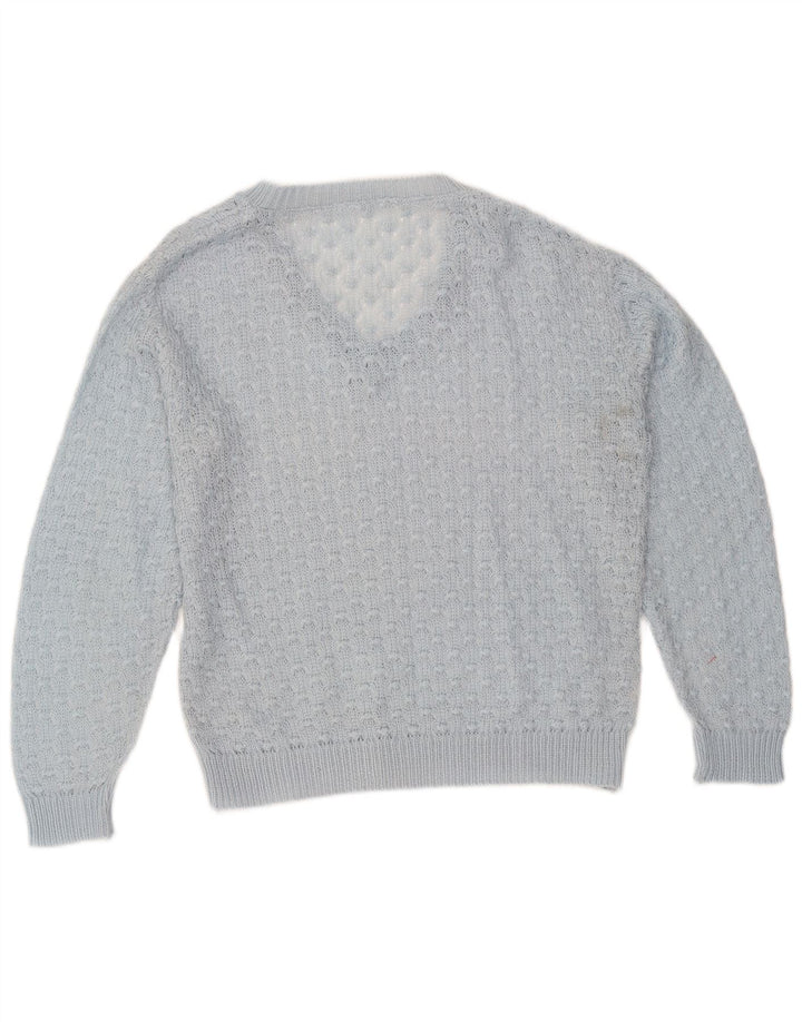 Vintage γυναικείο πουλόβερ με V λαιμόκοψη UK 14 Medium Blue