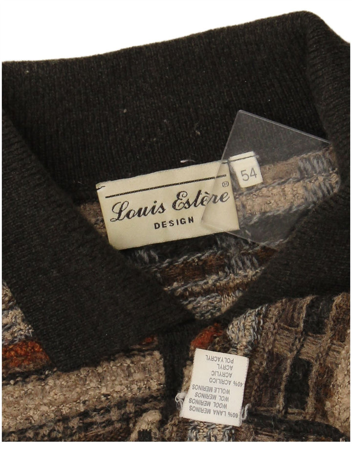 LOUIS ESTERE Ανδρικό πουλόβερ με λαιμόκοψη IT 54 XL καφέ ριγέ μαλλί