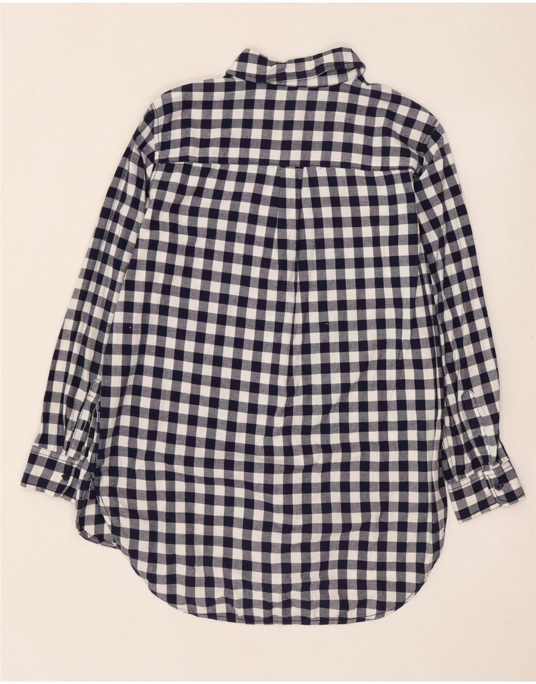 Benetton Γυναικείο Longline Flannel πουκάμισο UK 10 Small Navy Blue Gingham