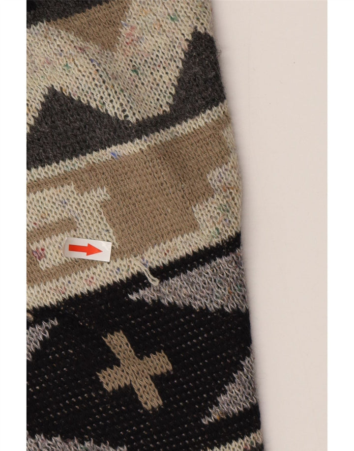 VINTAGE Mens Cardigan Sweater XL Grey Geometric Acrylic