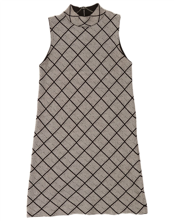 Zara Γυναικείο Αμάνικο Φόρεμα Shift UK 14 Large Grey Geometric