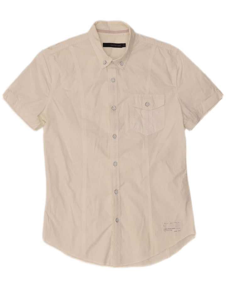 CALVIN KLEIN JEANS Mens Short Sleeve Shirt Small White Cotton