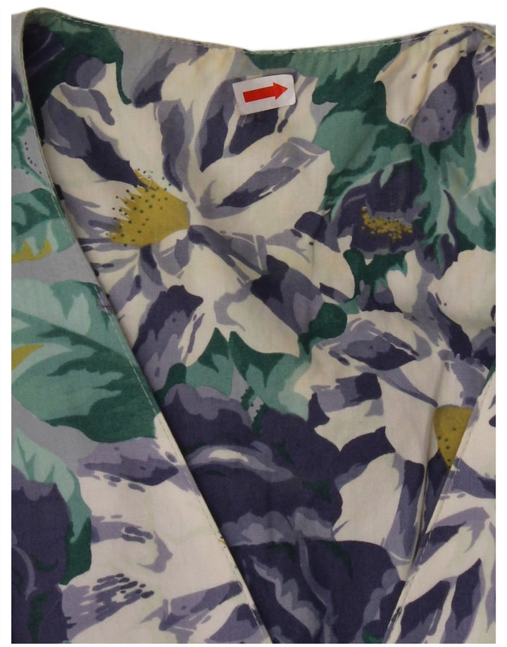 VINTAGE Γυναικείο κοντομάνικο πουκάμισο Μπλούζα UK 14 Μεγάλο Μπλε Φλοράλ