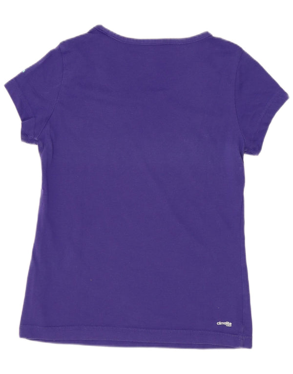 Γραφικό T-shirt Adidas Girls Climalite Top 11-12 ετών Μωβ βαμβακερό