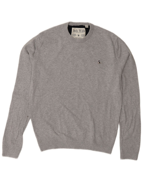 Jack Wills γυναικείο πουλόβερ με λαιμόκοψη UK 14 μεσαίου γκρι βαμβακερό