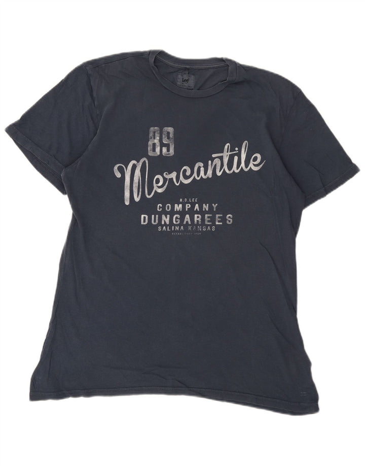 Ανδρικό γραφικό T-Shirt Lee Top από μεσαίο μπλε ναυτικό βαμβακερό