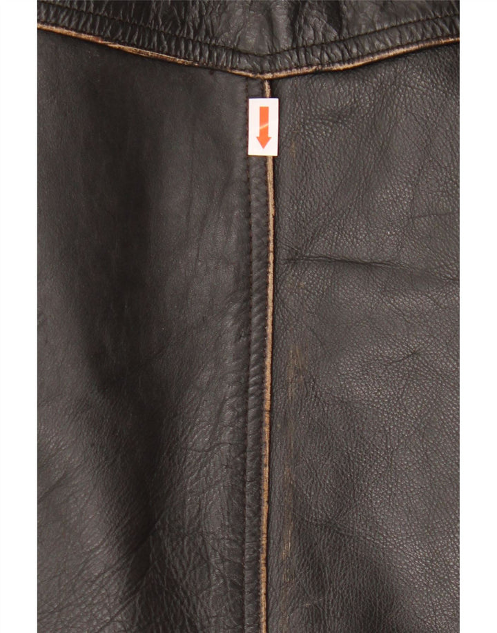 Vintage Ανδρικό Crop Leather Gilet IT 52 XL Μαύρο δέρμα