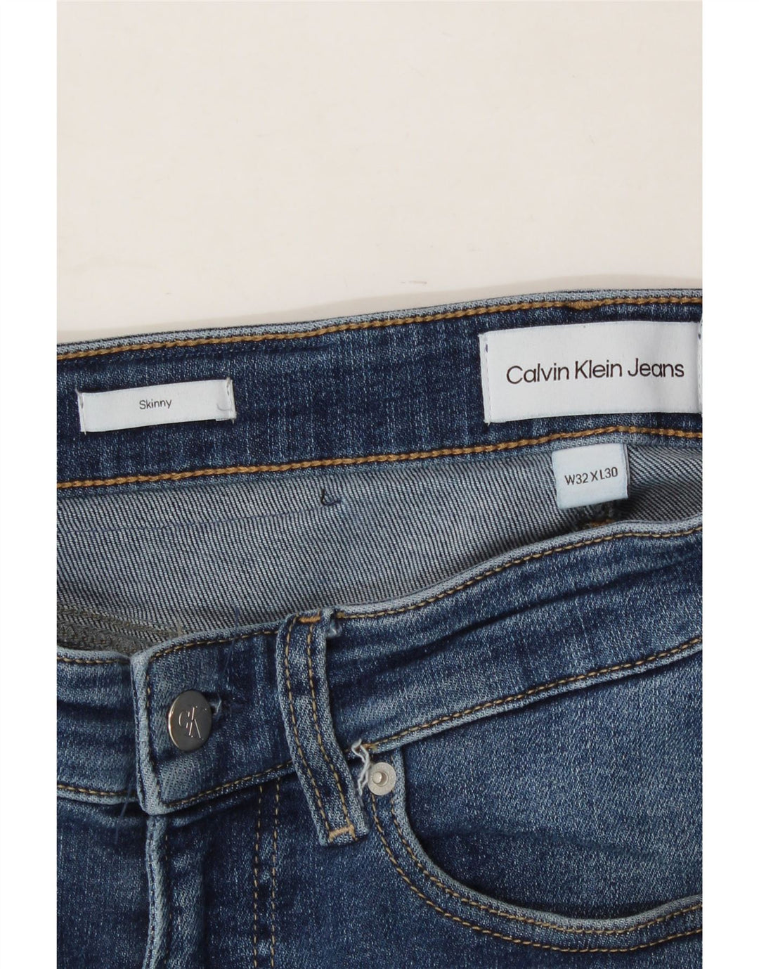 CALVIN KLEIN Mens Skinny Jeans W32 L30 Blue Cotton Vintage Calvin Klein and Second-Hand Calvin Klein from Messina Hembry 
