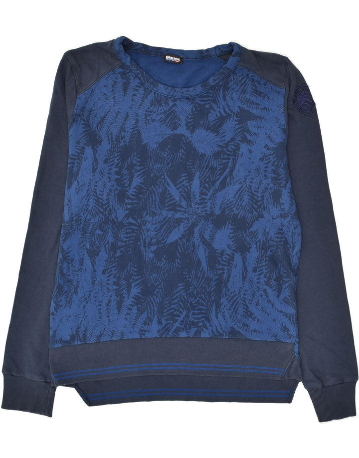 BLAUER Womens Loose Fit Sweatshirt Jumper UK 14 Medium Navy Blue Floral | Vintage Blauer | Thrift | Second-Hand Blauer | Used Clothing | Messina Hembry 