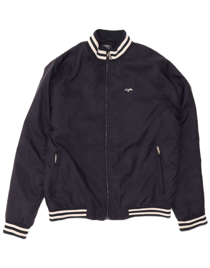 Lotto Mens Bomber Jacket UK 38 Medium Navy Blue ριγέ πολυαμίδιο