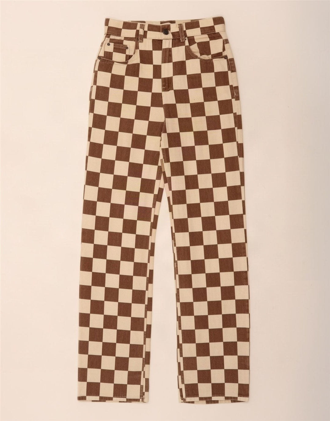 Pull & Bear Γυναικείο ίσιο τζιν EU 34 XS W24 L31 Καφέ γεωμετρικό
