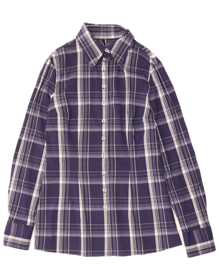 BENETTON Γυναικείο πουκάμισο UK 10 Small Navy Blue Check Cotton