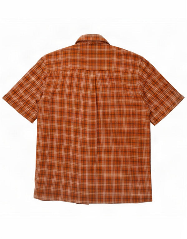 Eddie Bauer Mens Short Sleeve Shirt Medium Orange Check Cotton