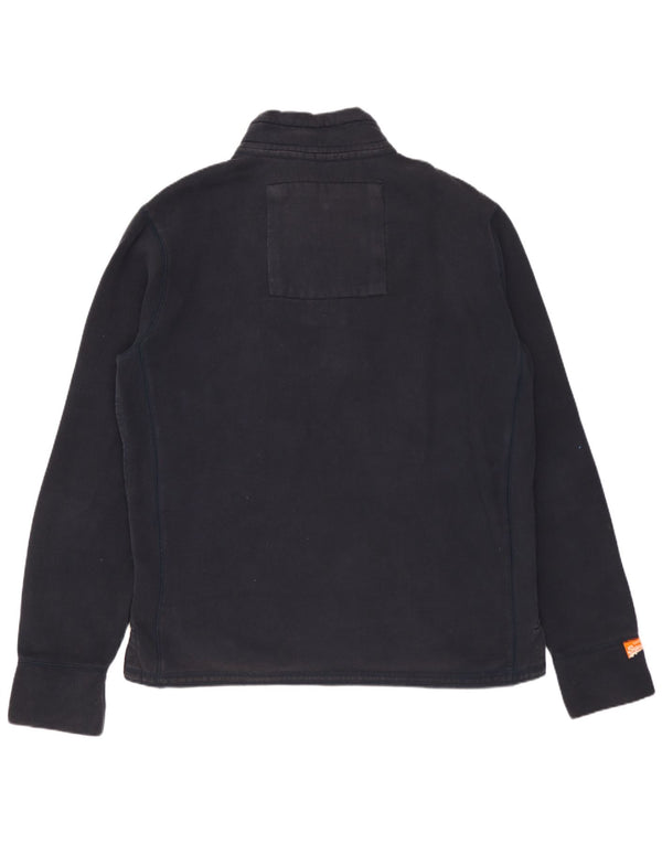 Superdry Mens Graphic Button Neck Sweatshirt Jumper Large Navy Blue Cotton