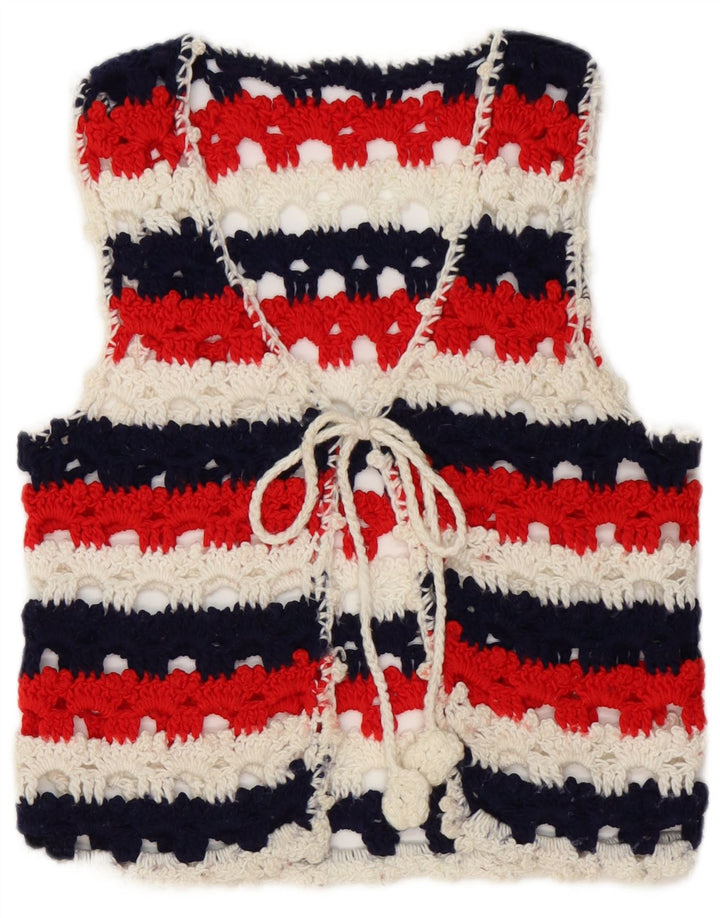 Vintage γυναικείο αμάνικο πουλόβερ UK 8 πολύχρωμο ριγέ