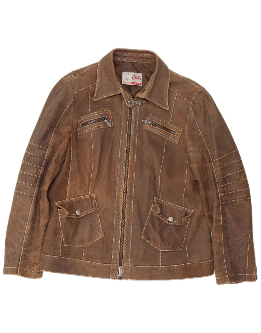 Vintage Γυναικείο Δερμάτινο Μπουφάν UK 14 Large Brown Δερμάτινο