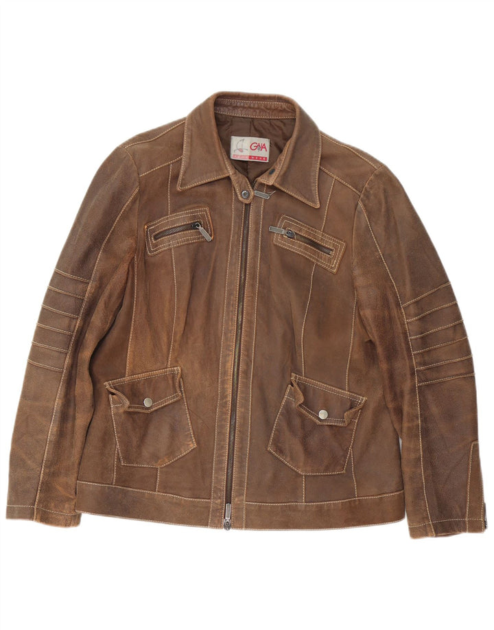 Vintage Γυναικείο Δερμάτινο Μπουφάν UK 14 Large Brown Δερμάτινο