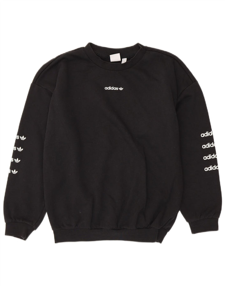 Γυναικείο γραφικό φούτερ ADIDAS μεγάλου μεγέθους Jumper UK 8 Μικρό μαύρο βαμβακερό