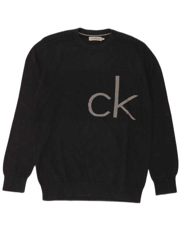 Calvin Klein Jeans Ανδρικό γραφικό πουλόβερ με λαιμόκοψη μεγάλο μαύρο βαμβακερό