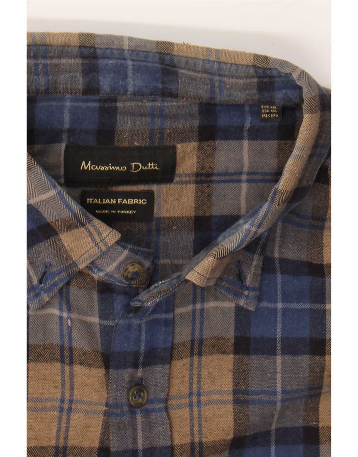 Ανδρικό φανελένιο πουκάμισο Massimo Dutti 2XL καφέ καρό