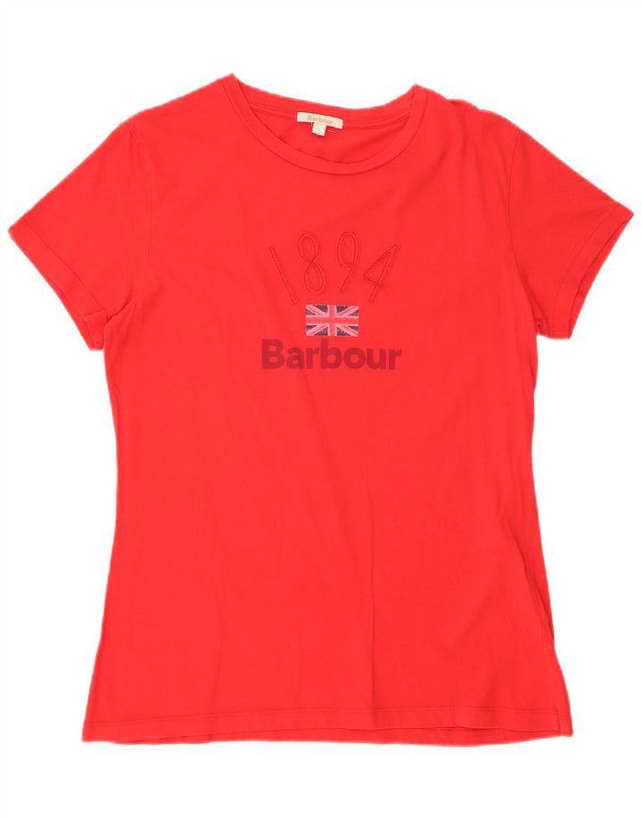Barbour Γυναικείο T-Shirt Top UK 16 μεγάλο κόκκινο βαμβακερό