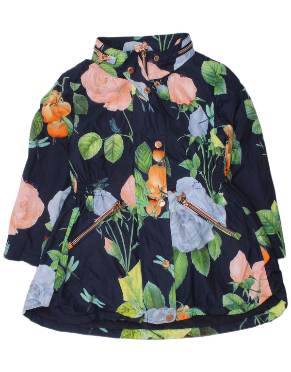 Ted Baker Girls Raincoat 6-7 Years Navy Blue Floral Polyester