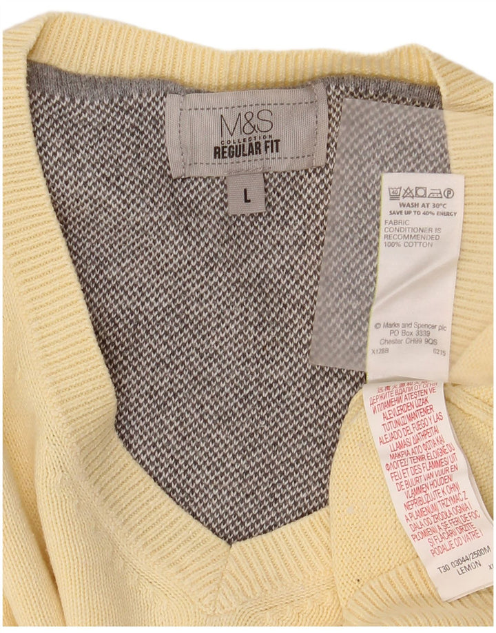 MARKS & SPENCER Ανδρικό πουλόβερ με κανονική εφαρμογή με λαιμόκοψη V-λαιμόκοψη μεγάλο μπεζ βαμβακερό