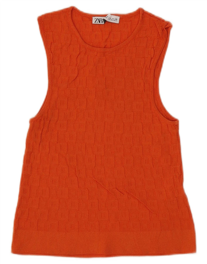 Zara Γυναικείο Crop Vest Top UK 8 Μικρή πορτοκαλί βισκόζη