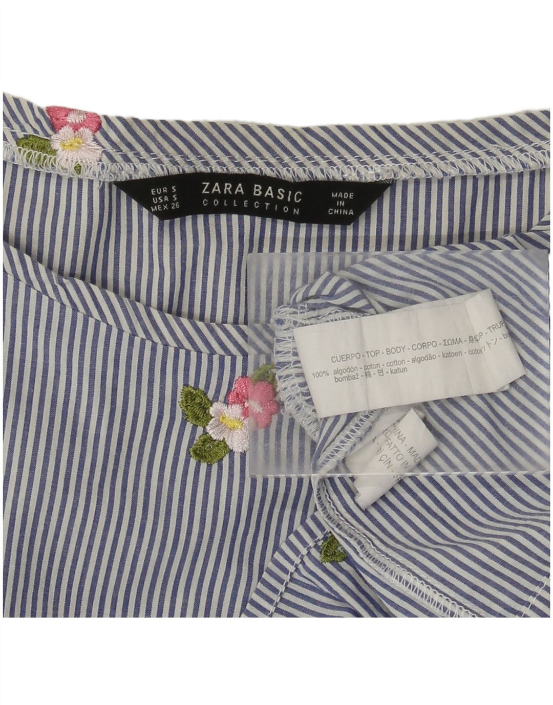 Zara Γυναικεία Μπλούζα Oversized Crop Top UK 10 Small Blue Pinstripe Cotton