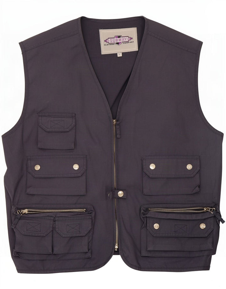 Vintage Mens Utility Gilet UK 40 Large Grey Polyester