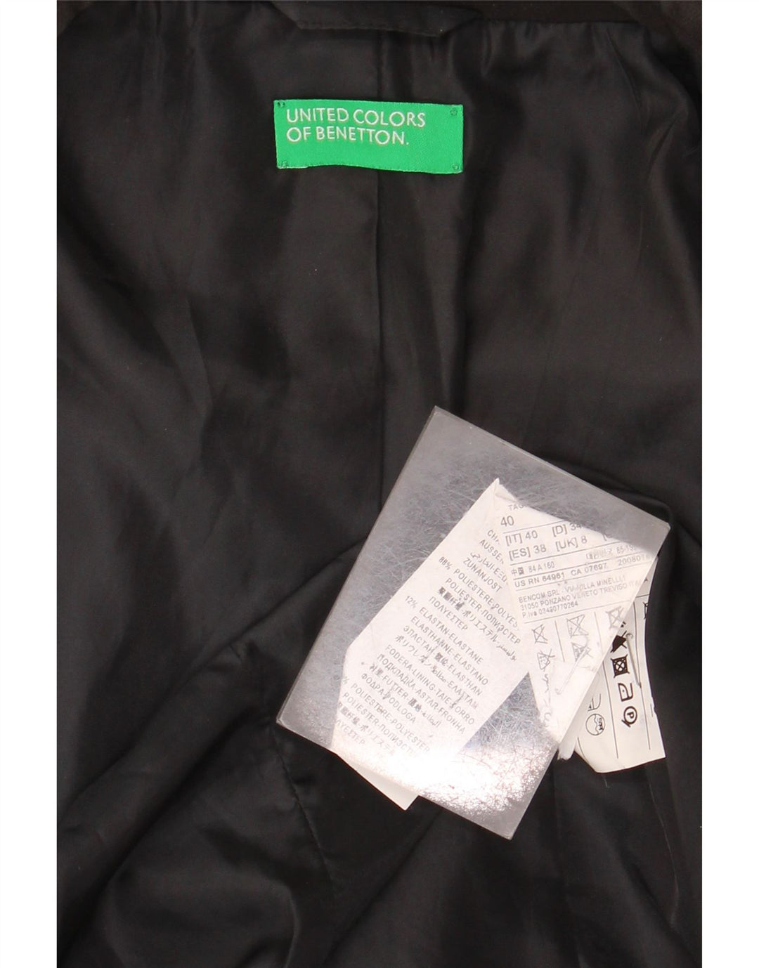 BENETTON Γυναικείο σακάκι 1 κουμπιού UK 8 Small Black Polyester