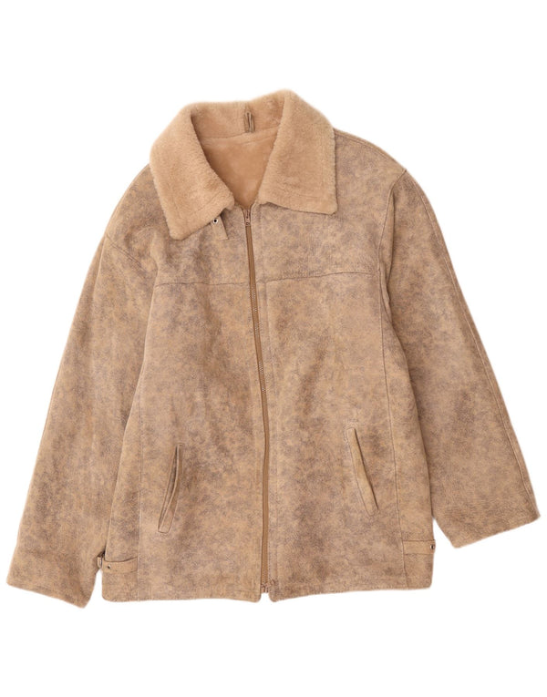 Vintage Ανδρικό Shearling Jacket UK 42 XL Beige Flecked