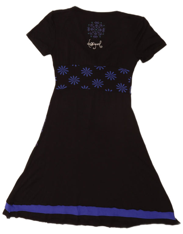 Γυναικείο Desigual Graphic A-Line φόρεμα UK 10 Small Black Floral Viscose