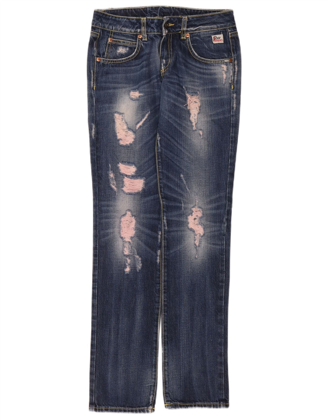 Roy Rogers Womens Distressed Straight Jeans W26 L32 Μπλε βαμβακερό