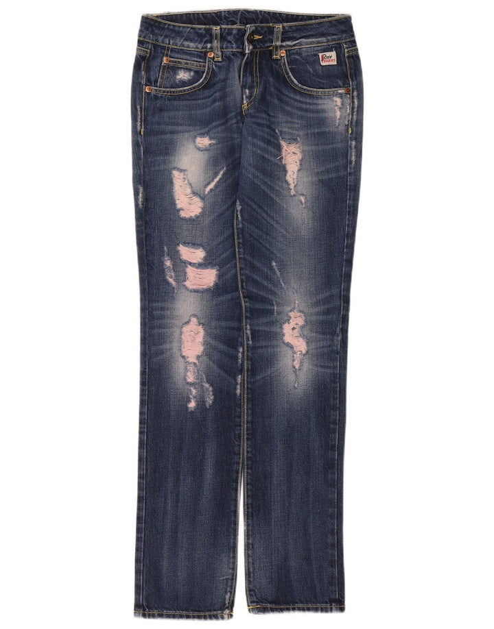 Roy Rogers Womens Distressed Straight Jeans W26 L32 Μπλε βαμβακερό