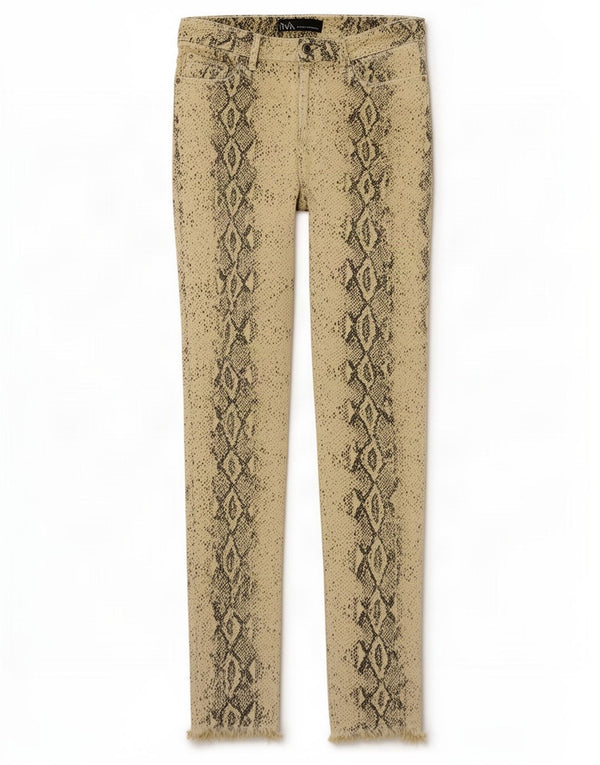 Zara Γυναικείο Skinny Casual Παντελόνι EU 38 Small W28 L26 Green Animal Print
