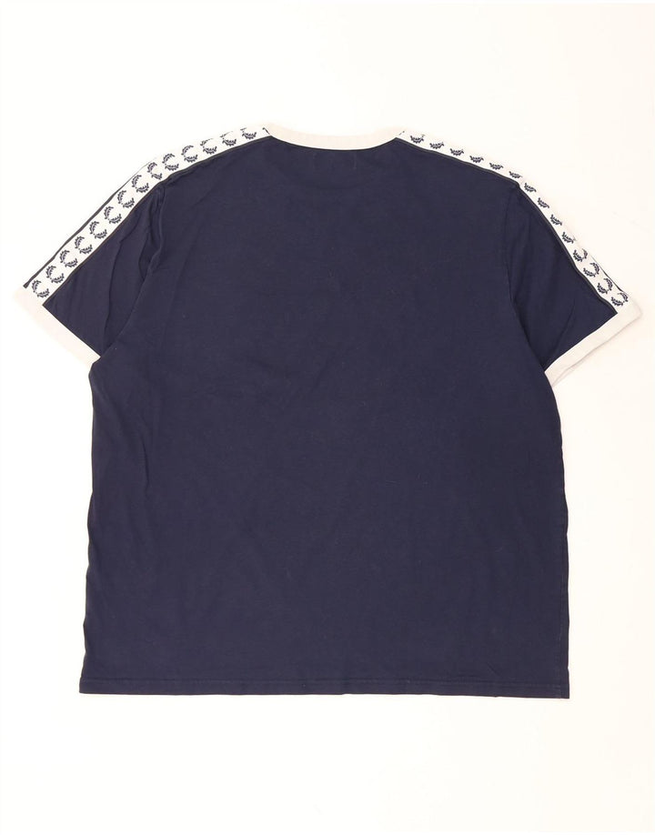 FRED PERRY Ανδρικό γραφικό T-shirt Top 3XL Navy Blue Colorblock Βαμβακερό