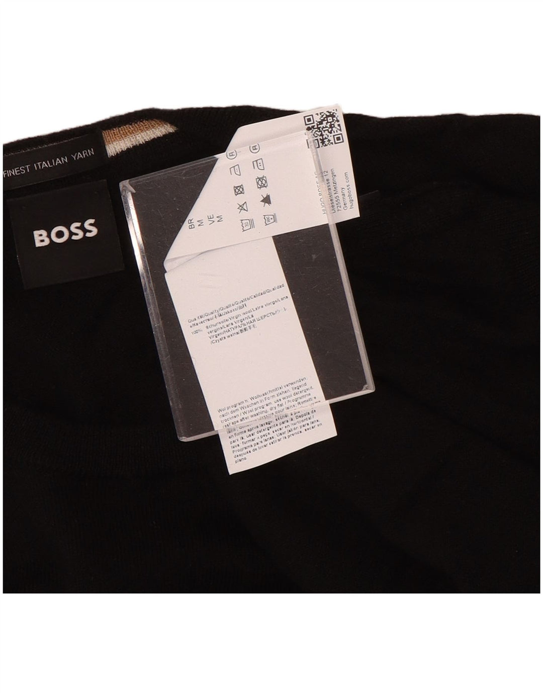 Ανδρικό πουλόβερ με λαιμόκοψη Hugo Boss, μεσαίο μαύρο μαλλί