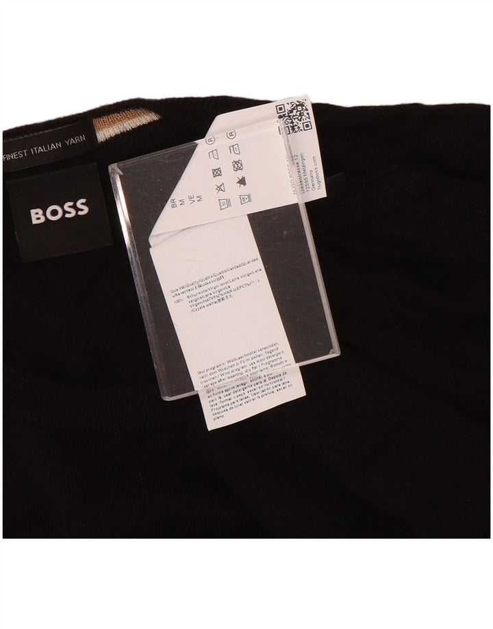 Ανδρικό πουλόβερ με λαιμόκοψη Hugo Boss, μεσαίο μαύρο μαλλί