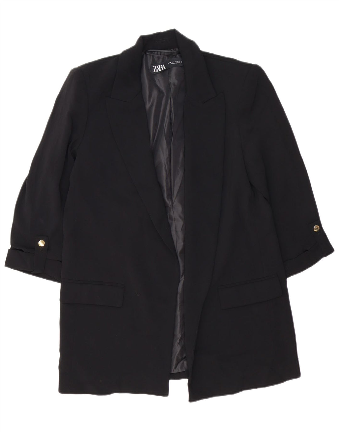 ZARA Γυναικείο Open Blazer Jacket UK 14 Medium Black Polyester