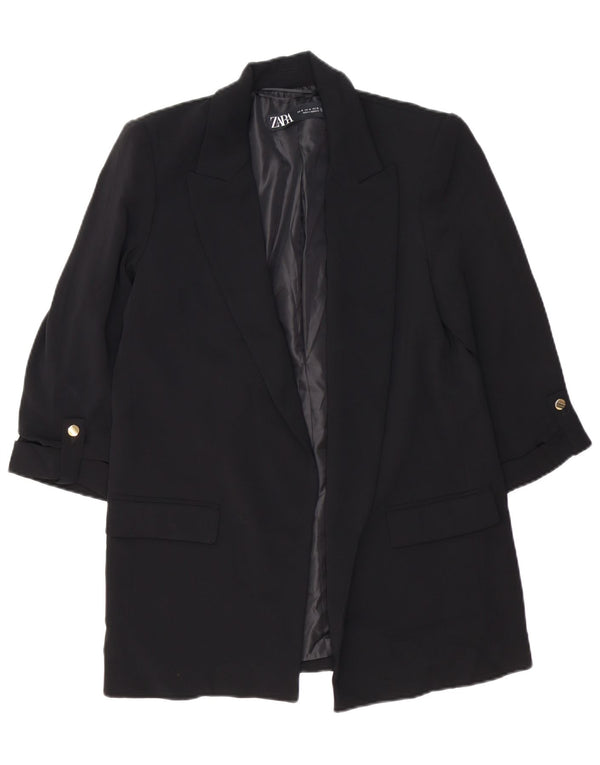 ZARA Γυναικείο Open Blazer Jacket UK 14 Medium Black Polyester