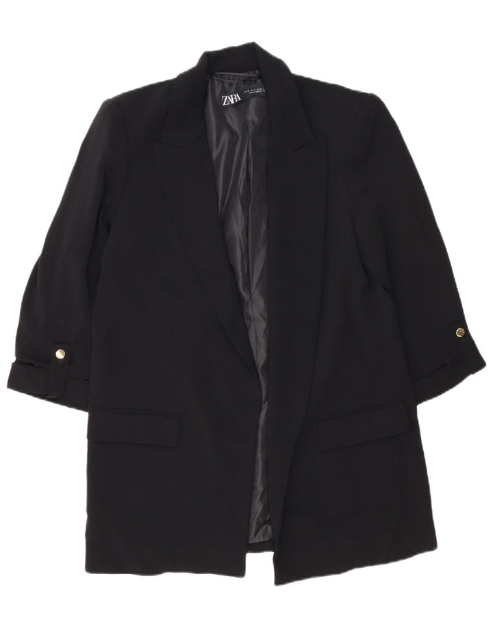 ZARA Γυναικείο Open Blazer Jacket UK 14 Medium Black Polyester
